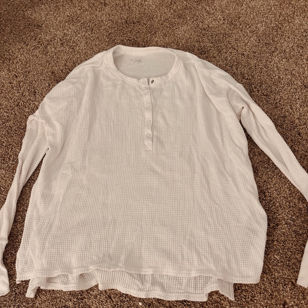 Aerie White Long Sleeve Henley Shirt